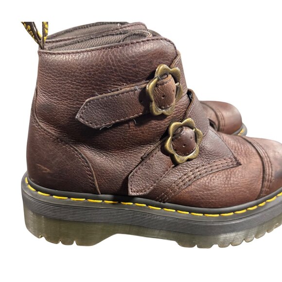 Dr. Martens Women's Size 9 Devon Flower Brown Leather Platform Boots - Picture 9 of 15